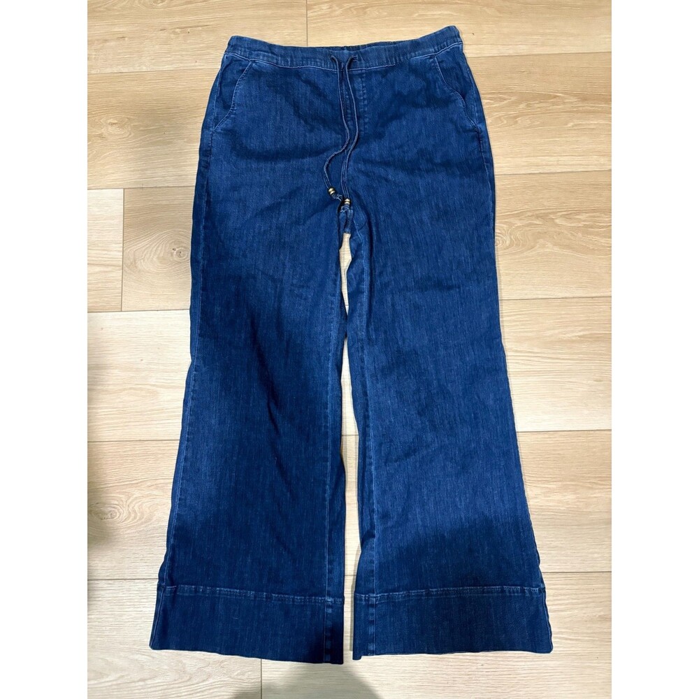 Chico's Women's Wide Leg Denim Jeans Size 2R US 12R Drawstring Dark Wash Blue - Picture 1 of 9